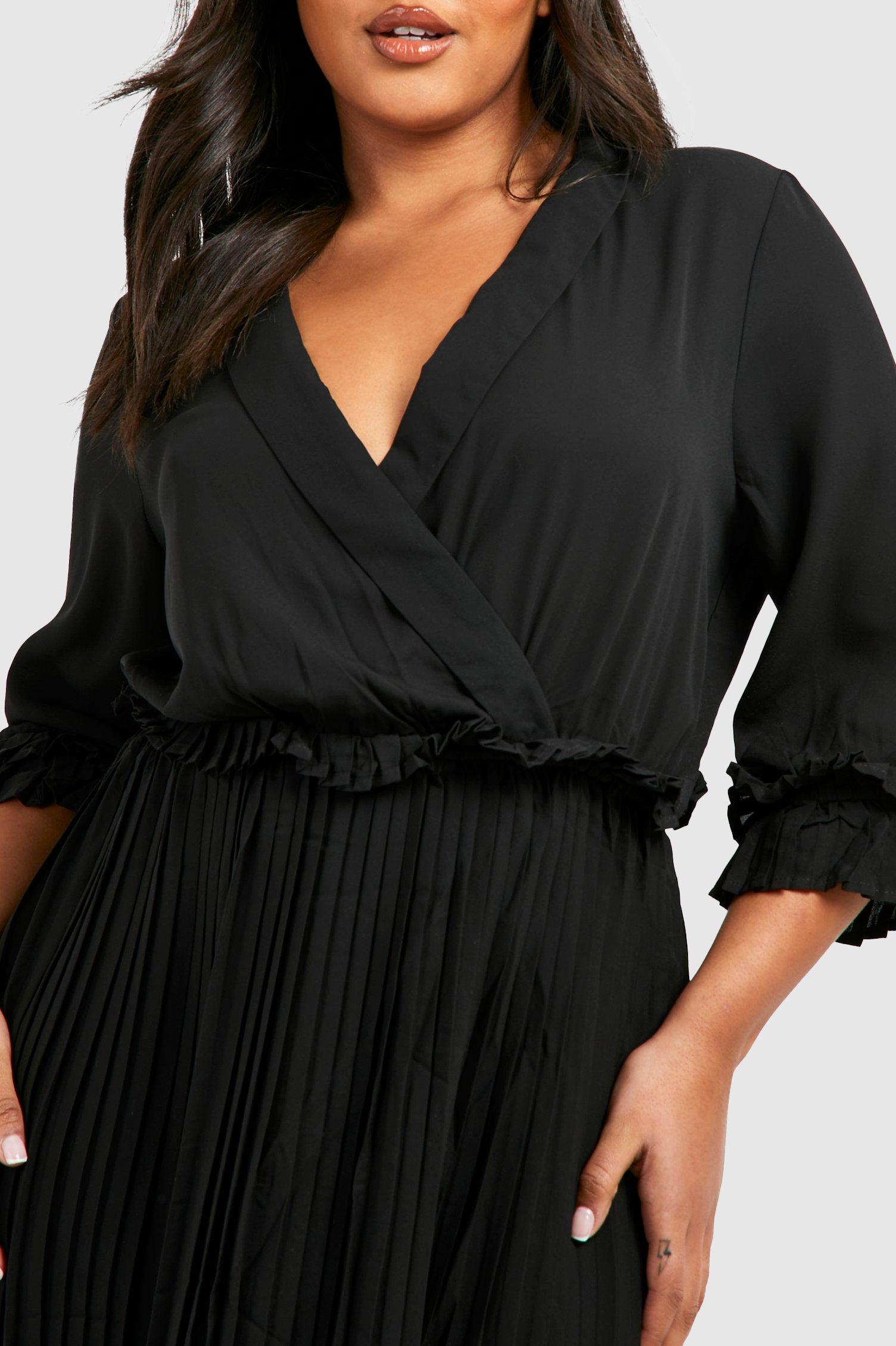 frill detail pleated midi dress