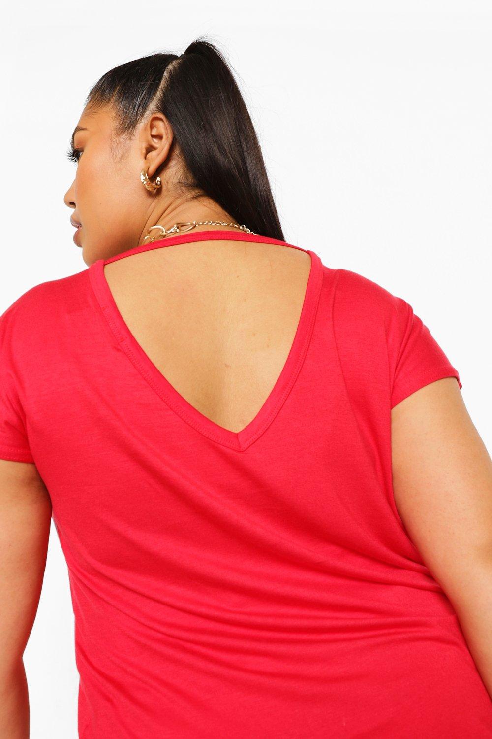 Plus size red v neck hot sale t shirt