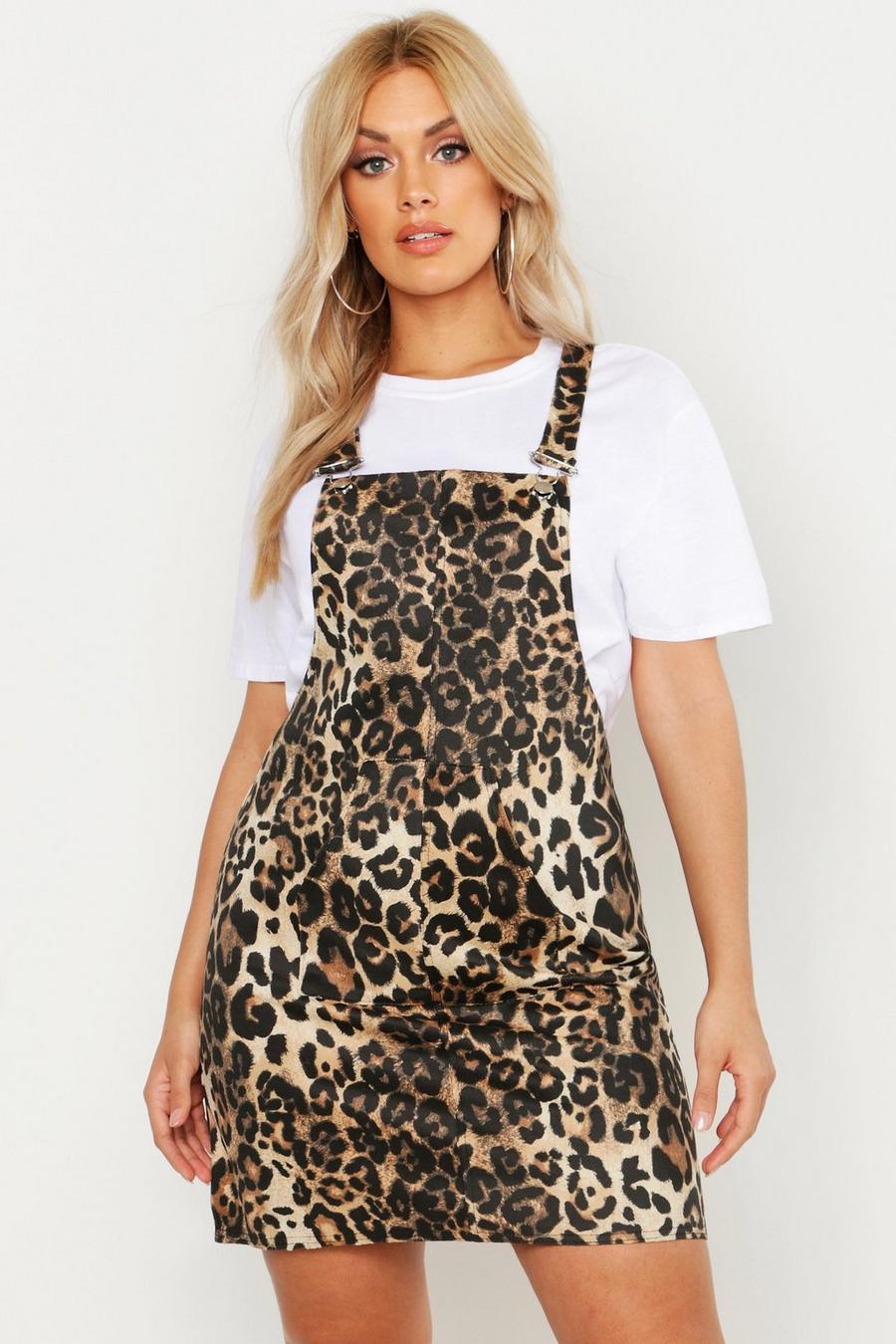 Brown Plus Leopard Print Pinafore Dress image number 1