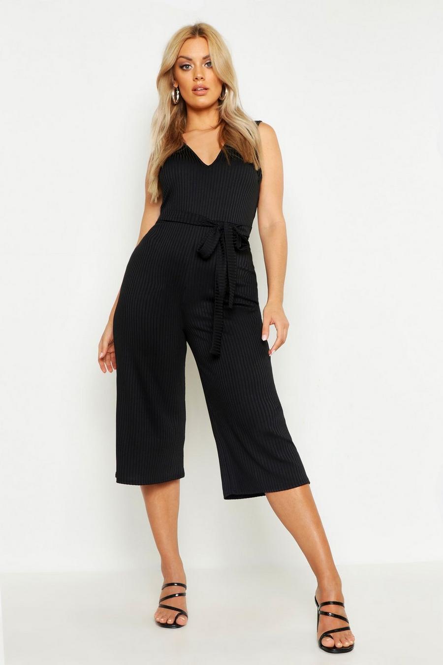 Black Plus - Ribbad jumpsuit i culottemodell image number 1
