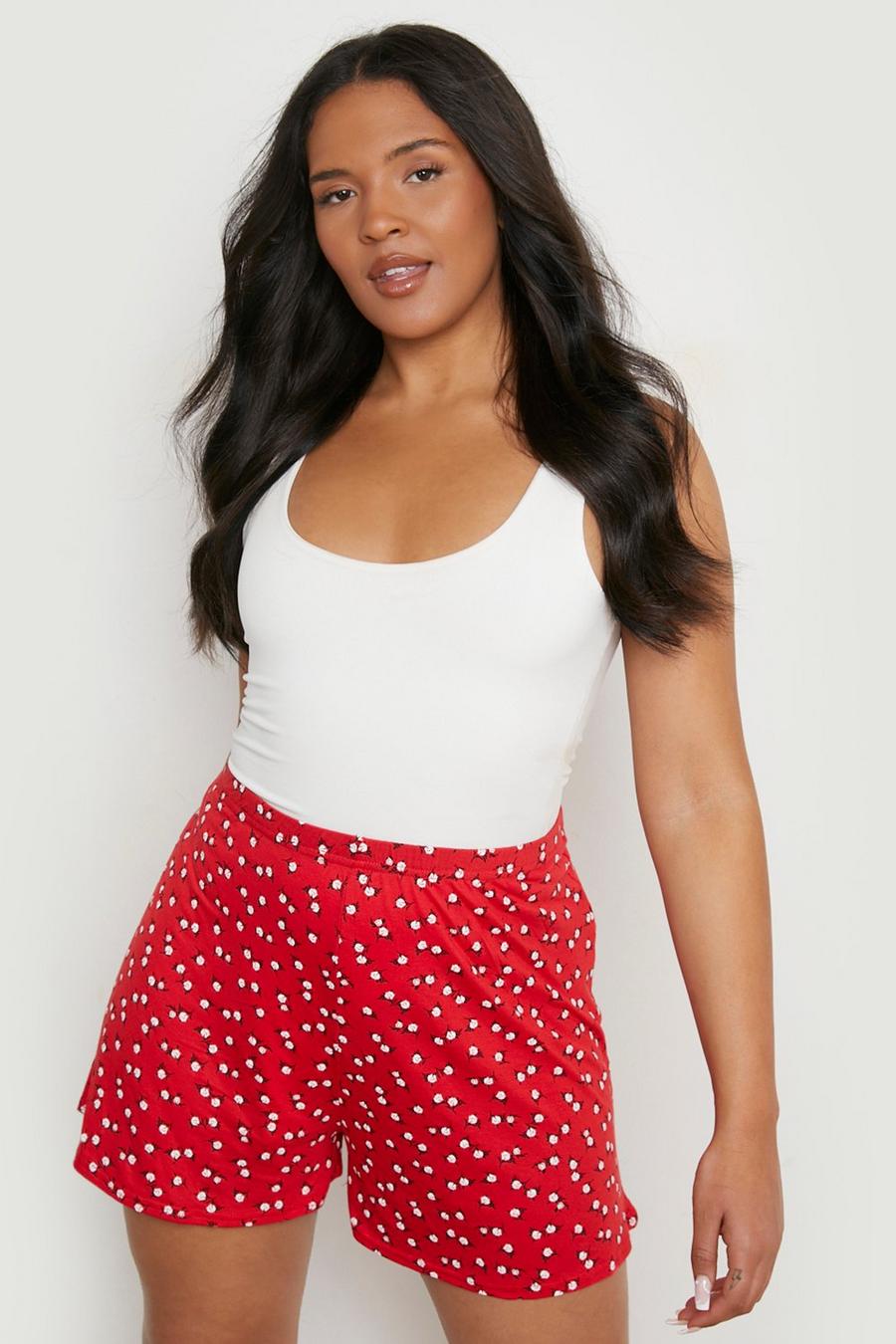 Red Plus Ditsy Floral Flippy Shorts image number 1