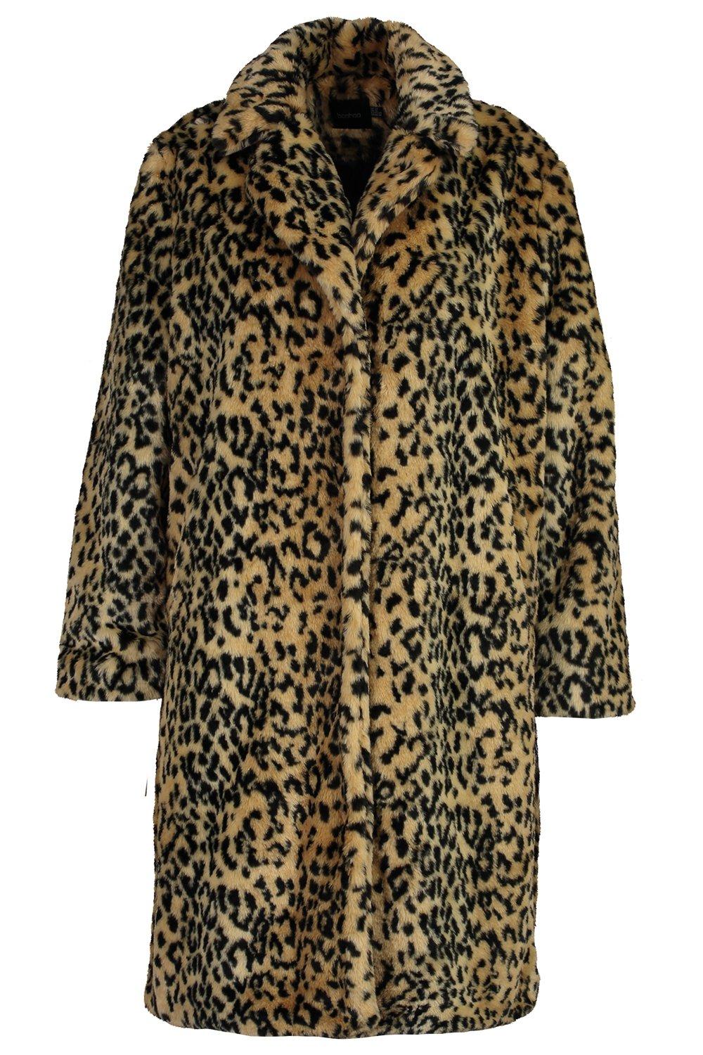 Leopard print faux cheap fur coat plus size