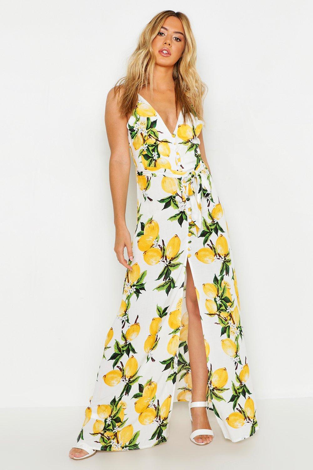 lemon print dress boohoo