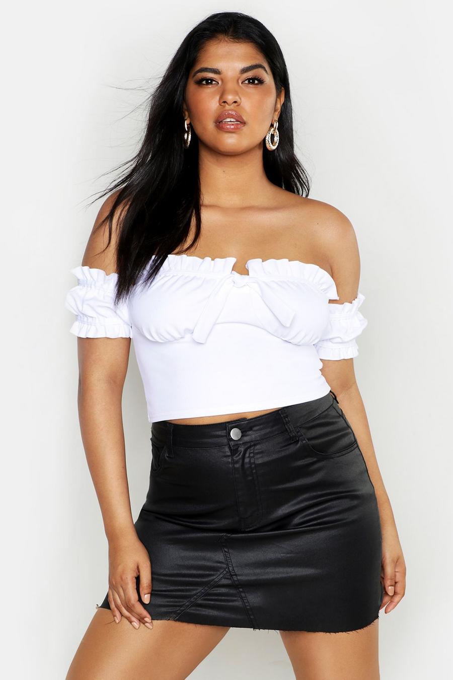 Plus Frill Detail Peasant Tie Front Crop Top image number 1