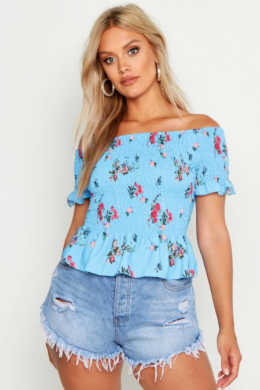 Plus Floral Gypsy Shirred Top image number 1