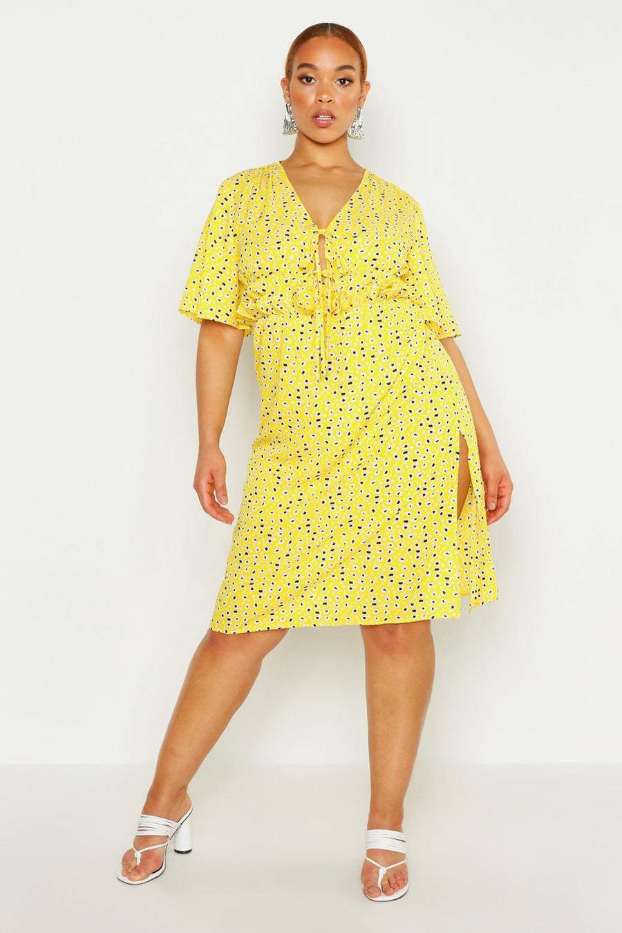 Yellow jaune Plus Floral Ruffle Midi Dress image number 1