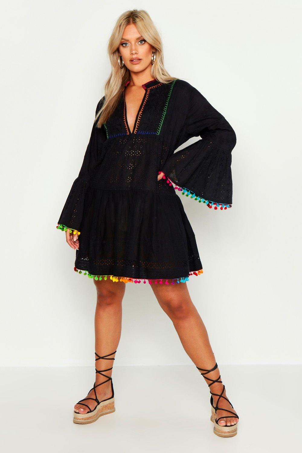 plus size black smock dress