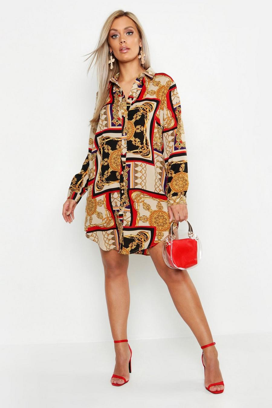 Stone beige Plus Chain Printed Shirt Dress image number 1