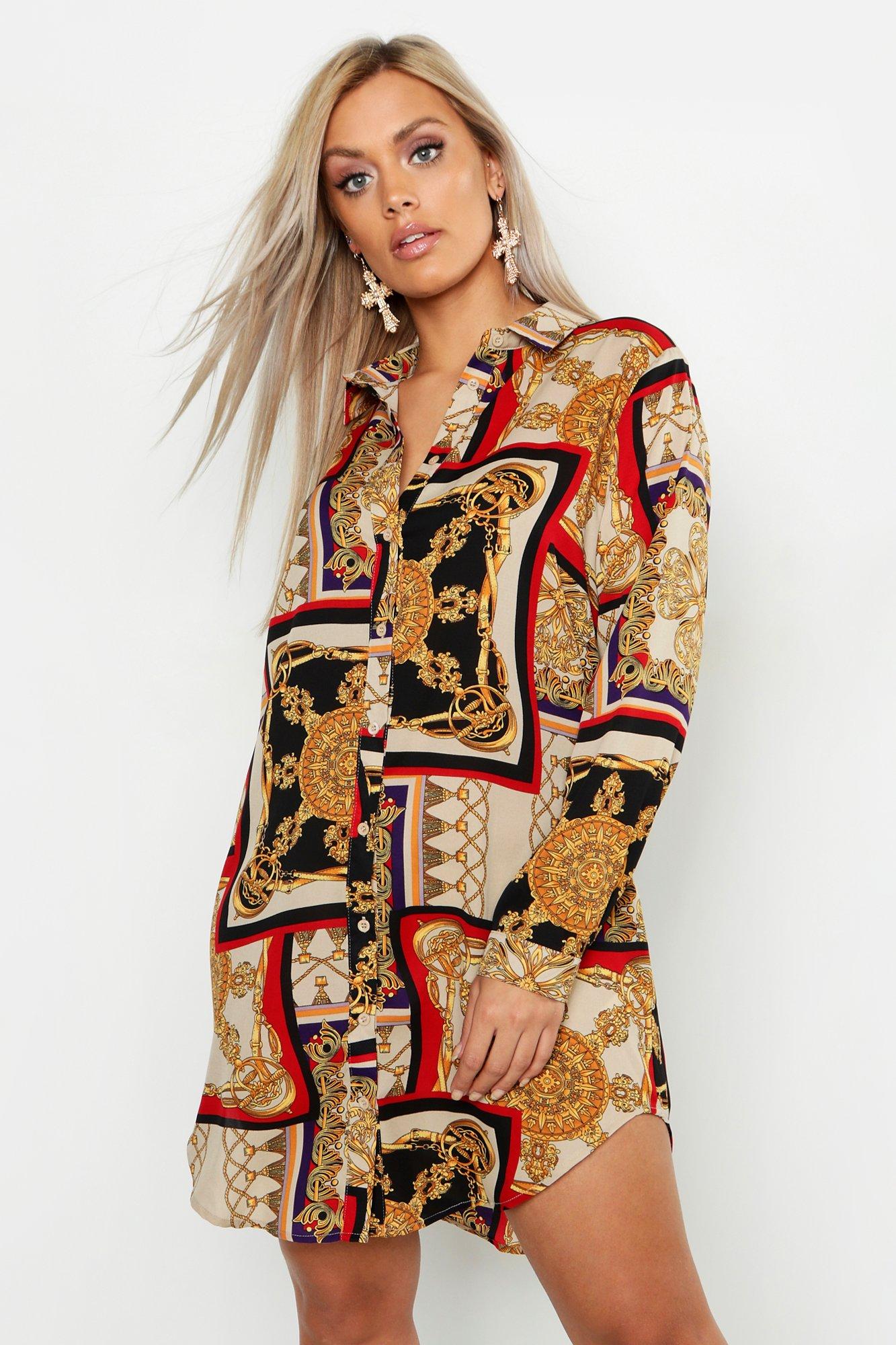 Boohoo chain print shirt dress sale