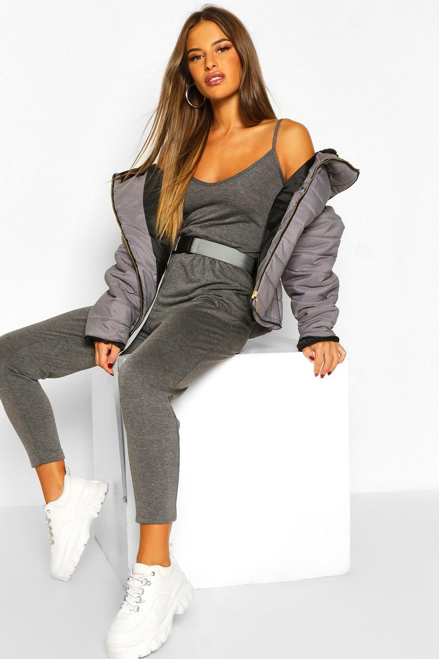 Grey marl Petite Basic jumpsuit med smala axelband image number 1