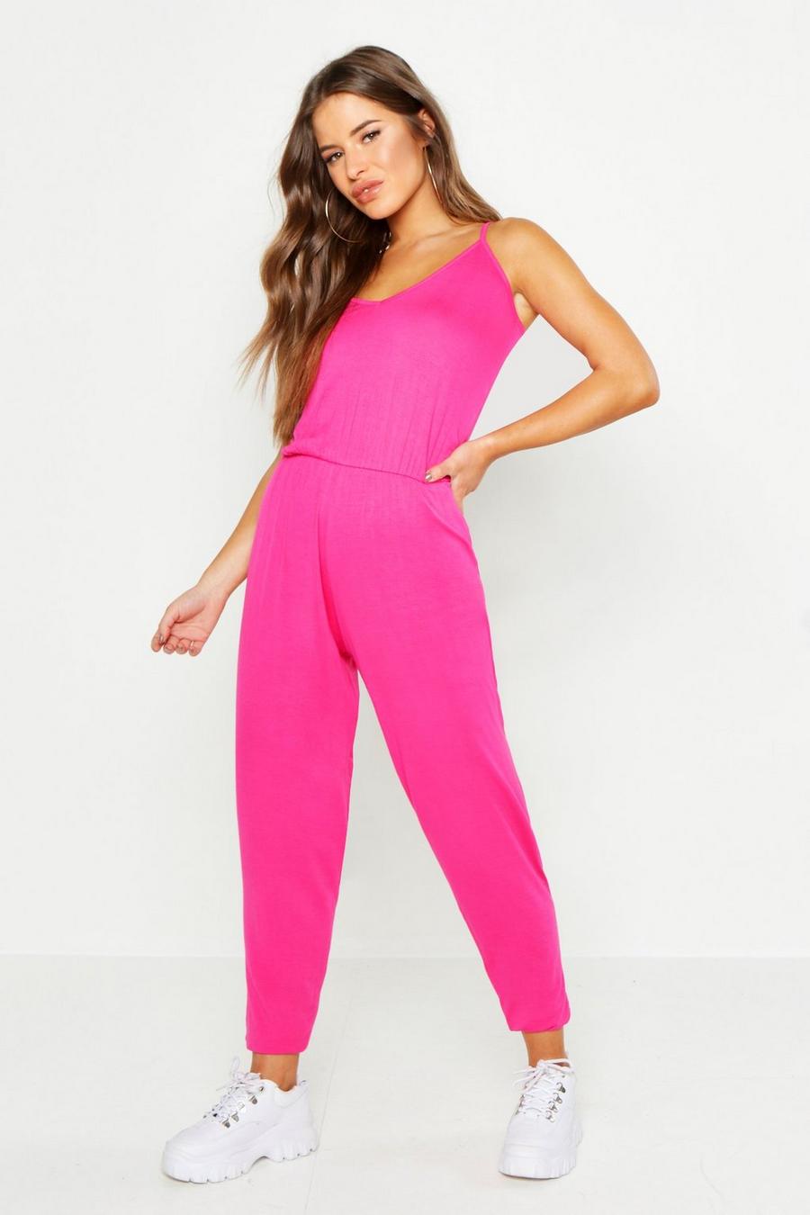 Hot pink Petite Basic jumpsuit med smala axelband image number 1