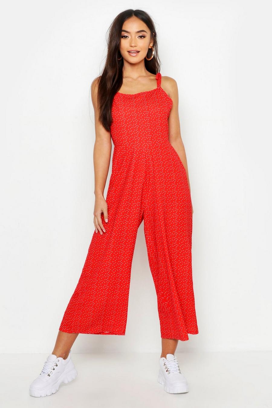 Petite Woven Spot Tie Strap Culotte Jumpsuit image number 1