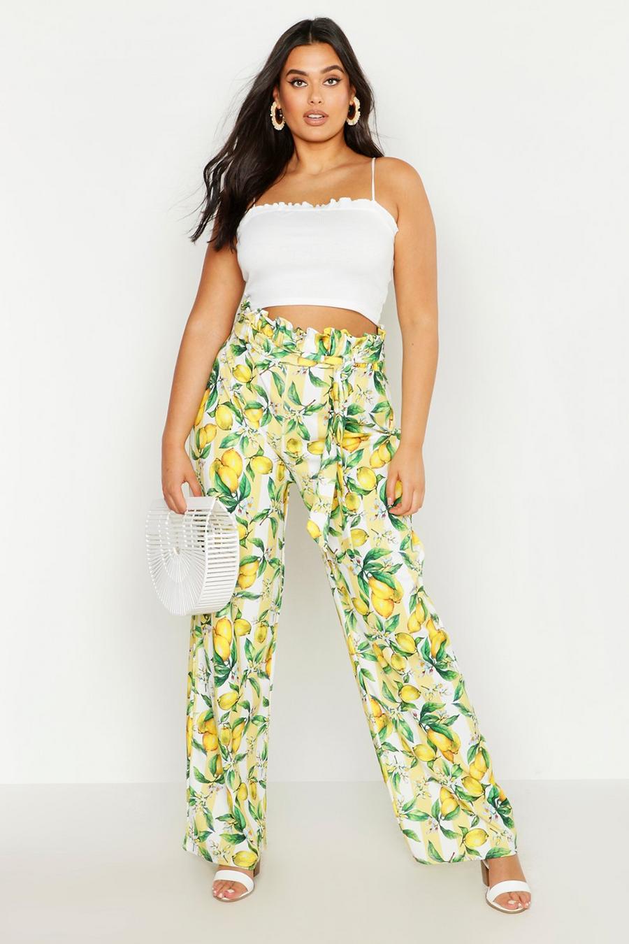 Pantalones de cintura alta con estampado Lemon Plus image number 1