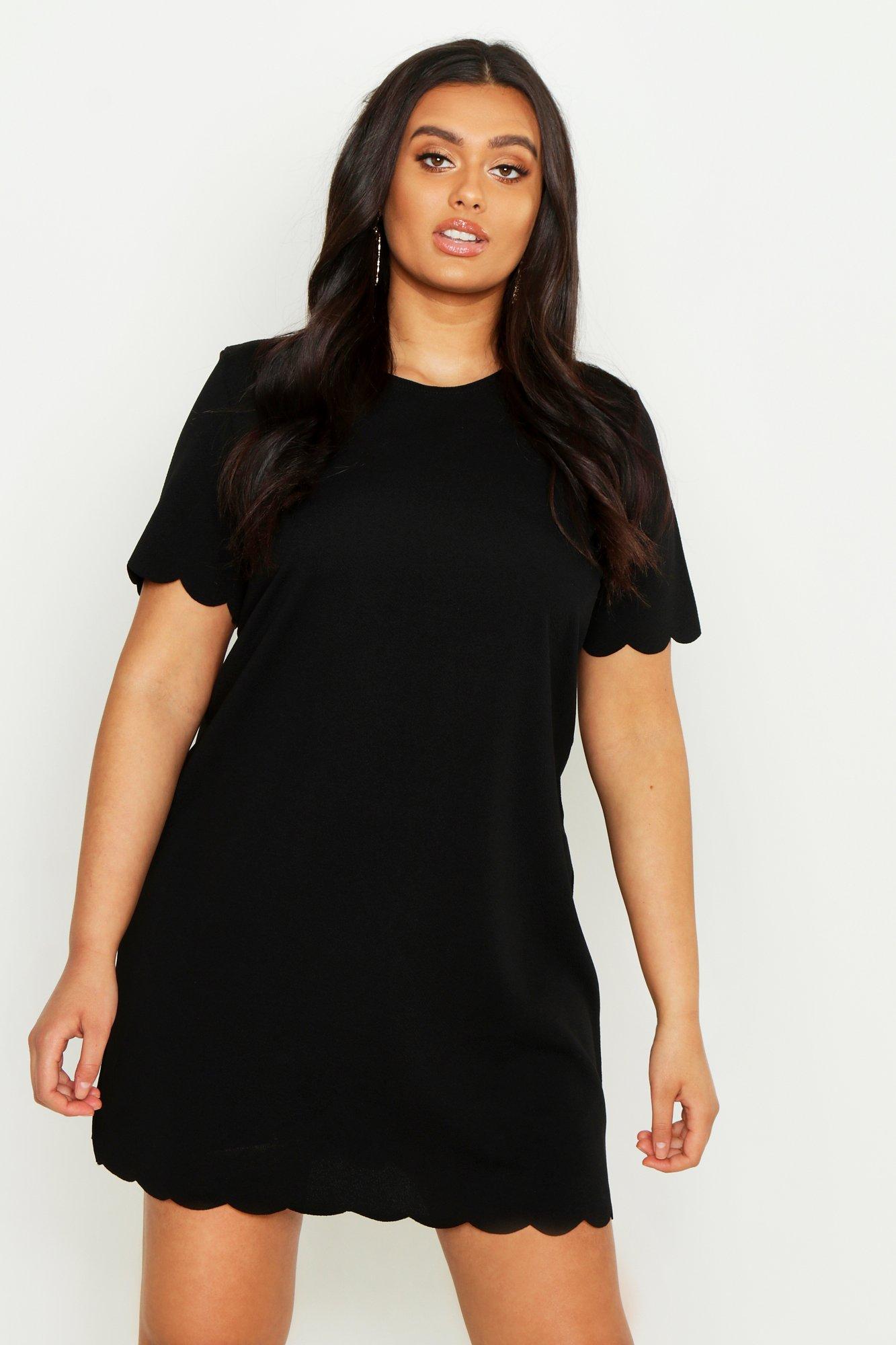 boohoo black scallop dress