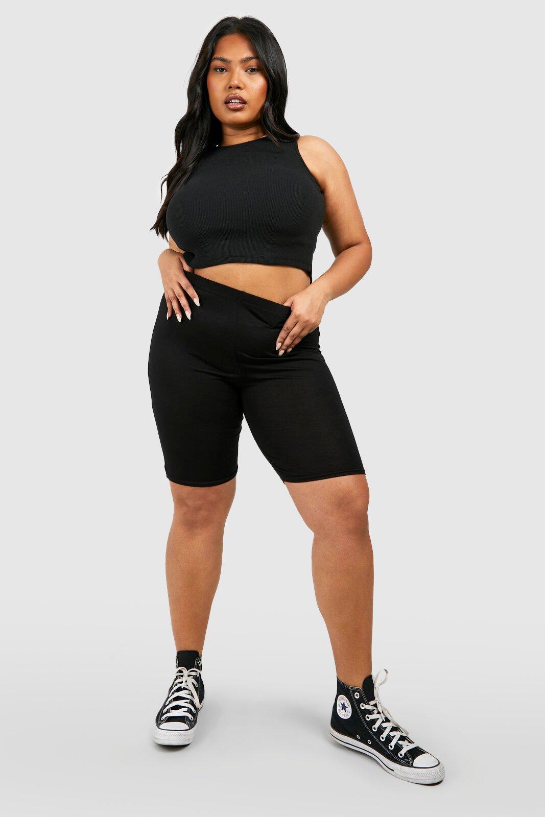 Plus Black Basic Bike Shorts, Plus Size