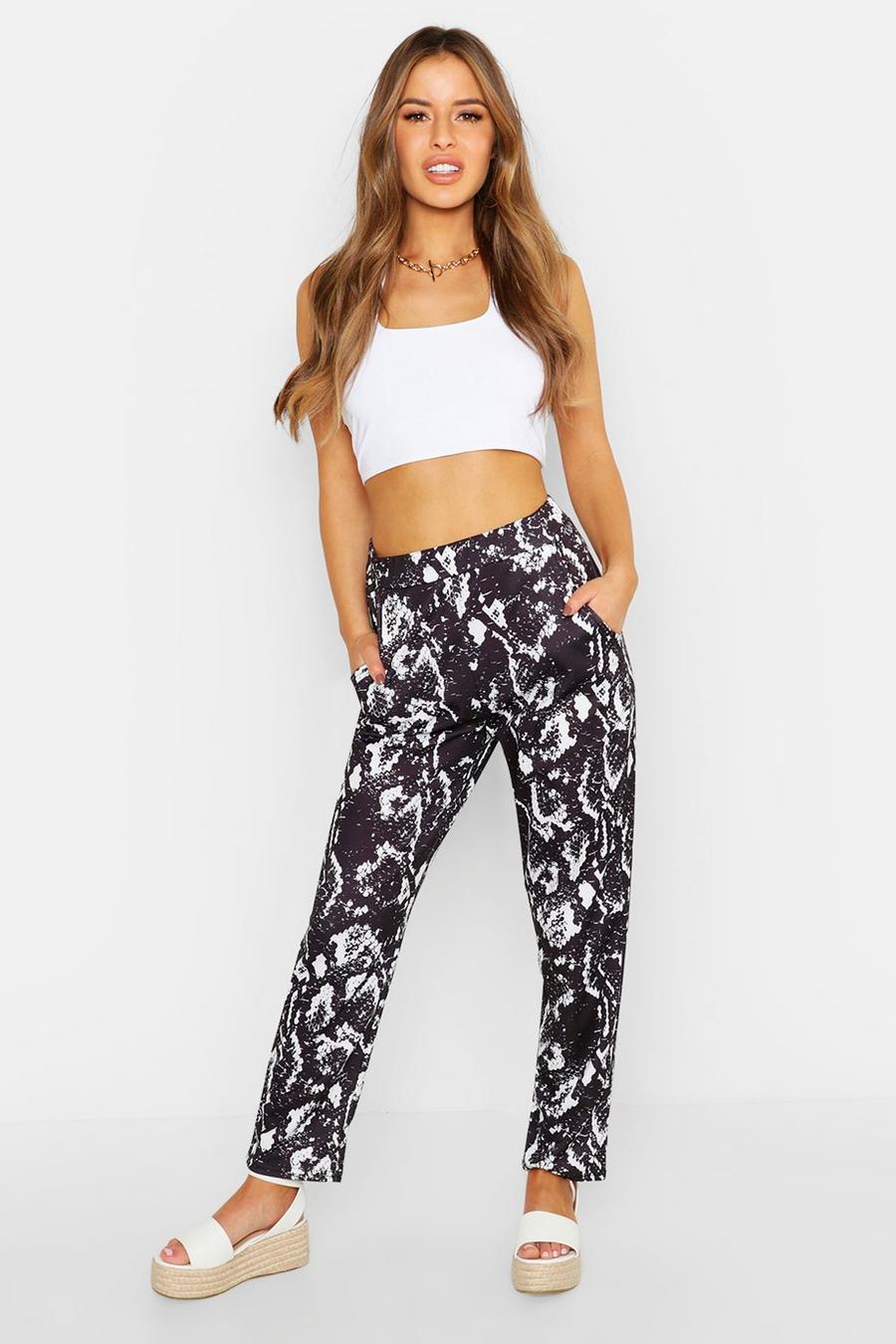 Black Petite Snake Printed Tailored Trousers image number 1