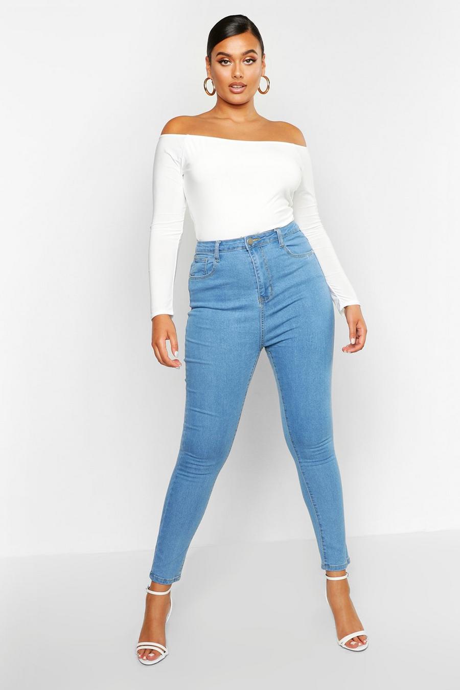 Light blue Plus - Skinny jeans med hög midja image number 1
