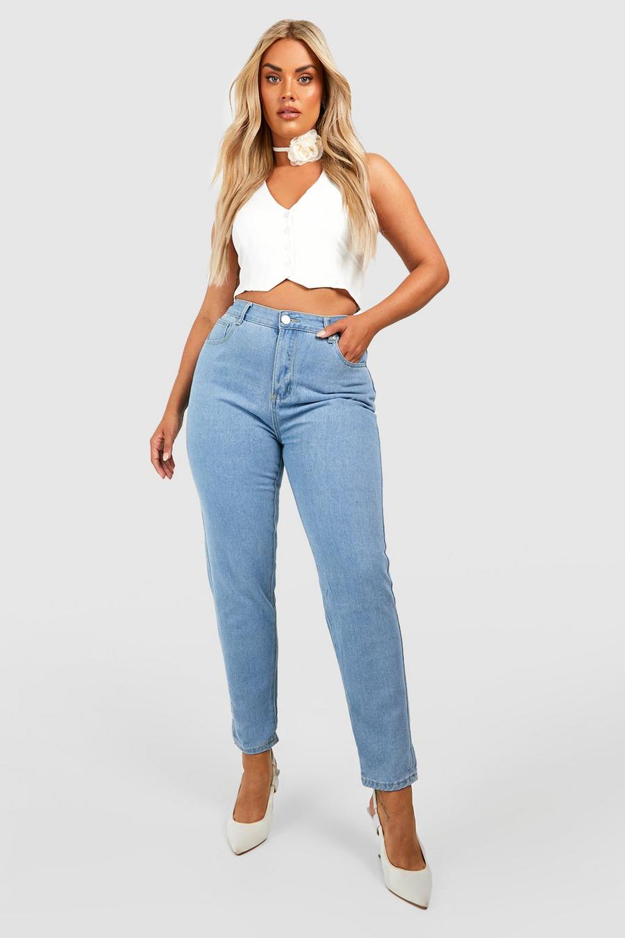 Lichtblauw bleu Plus Mom Jeans Met Hoge Taille image number 1