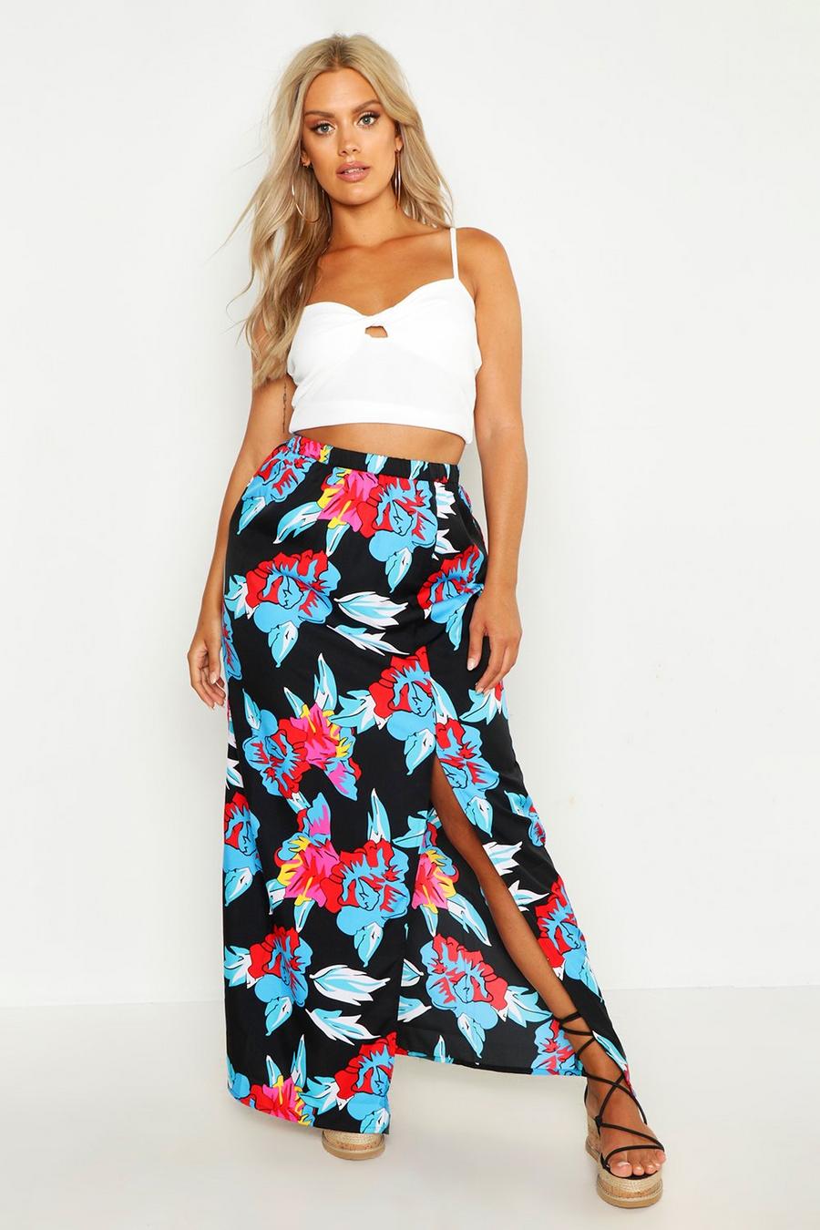 Plus Floral Split Maxi Skirt image number 1