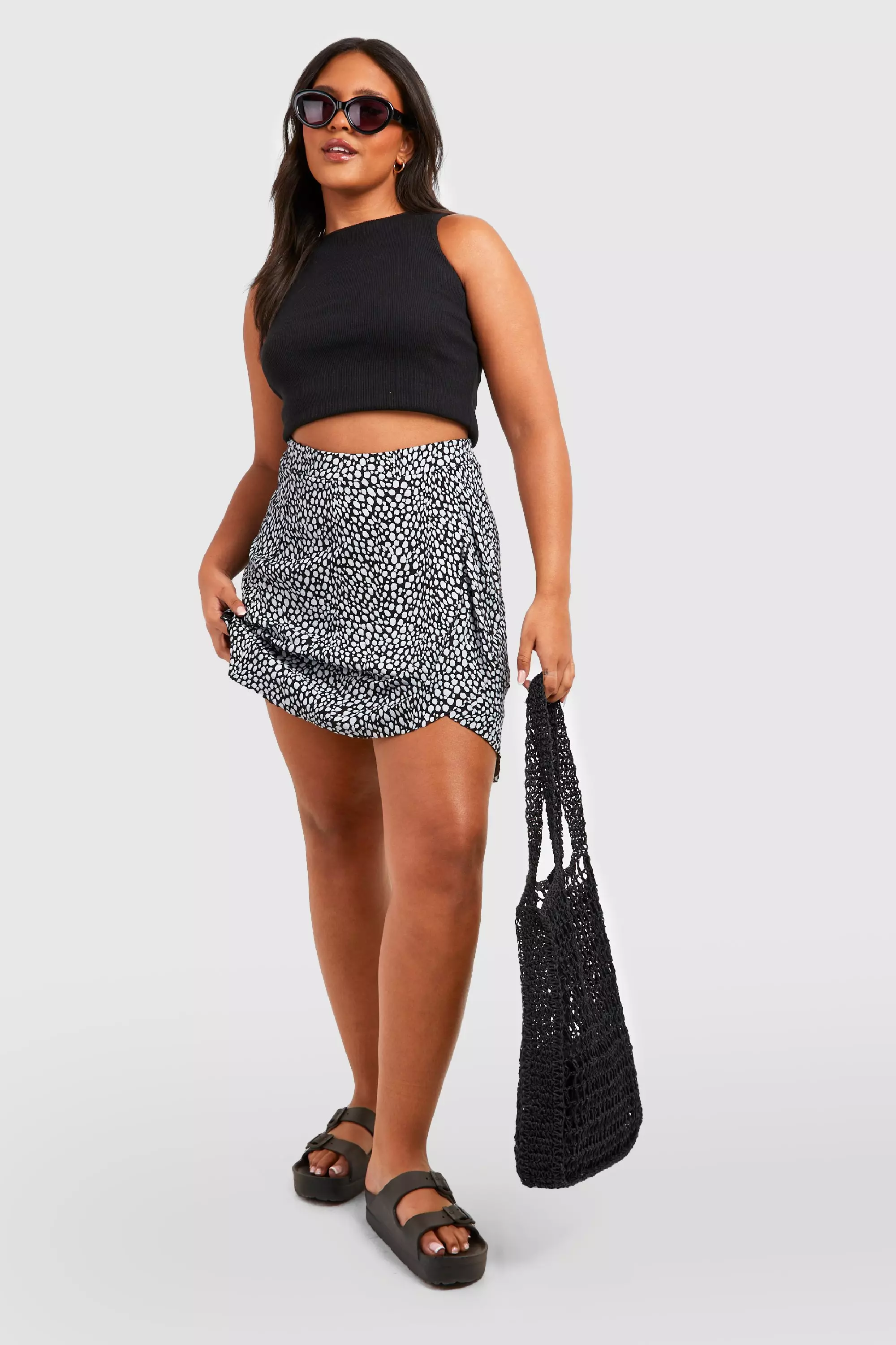Black Plus Dalmatian Print Ruffle Skater Skirt alternative image