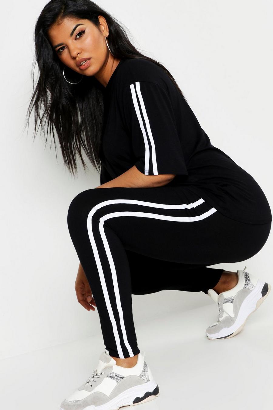 Black Plus Stripe Short Sleeve Loungewear Set image number 1