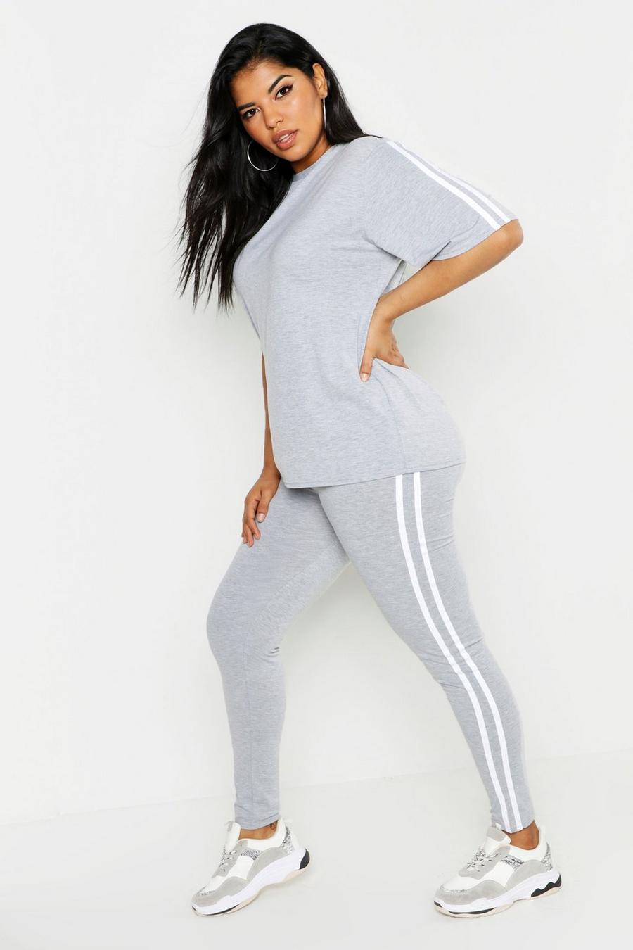 Grey Plus Stripe Short Sleeve Loungewear Set