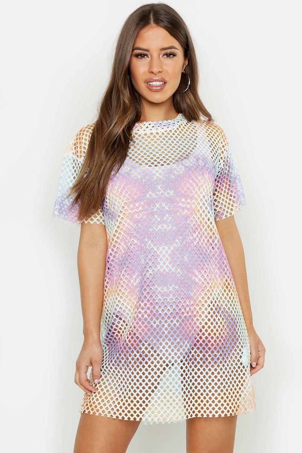 tie dye mesh t shirt dress