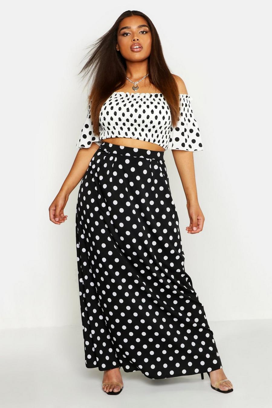 Black Plus Woven Spotty Top & Maxi Skirt Co-ord image number 1