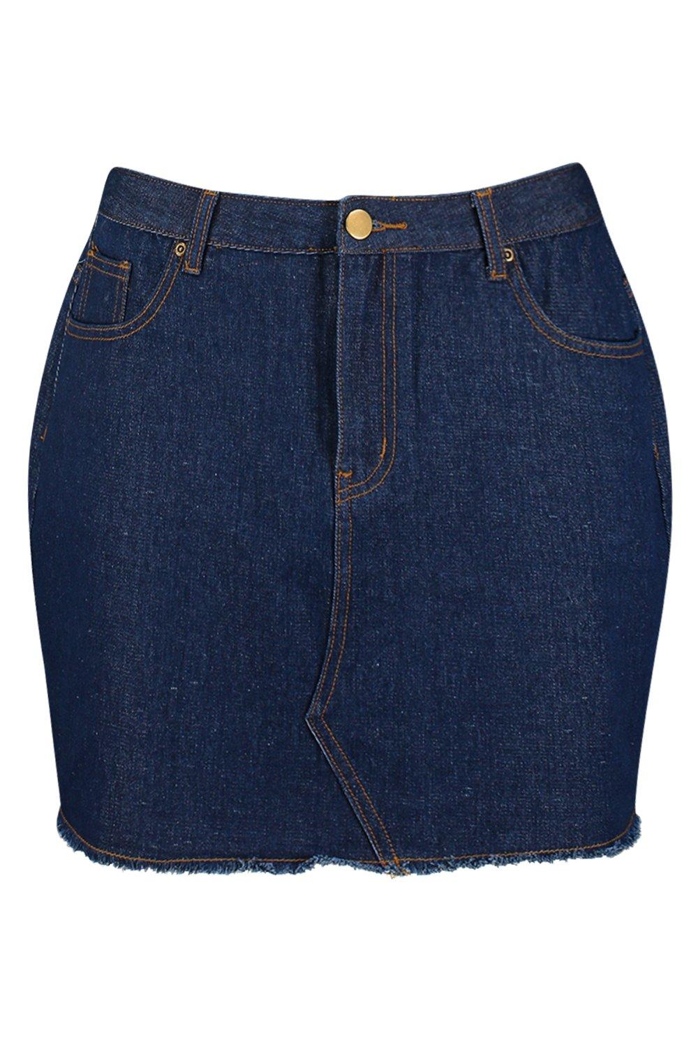 Women's Plus High Rise Frayed Hem Denim Skirt