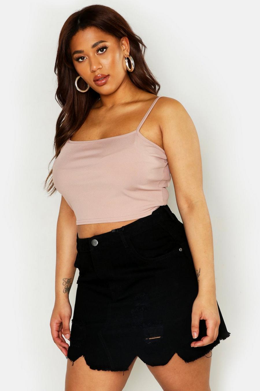 Plus Rib Knit Strappy Crop Top image number 1
