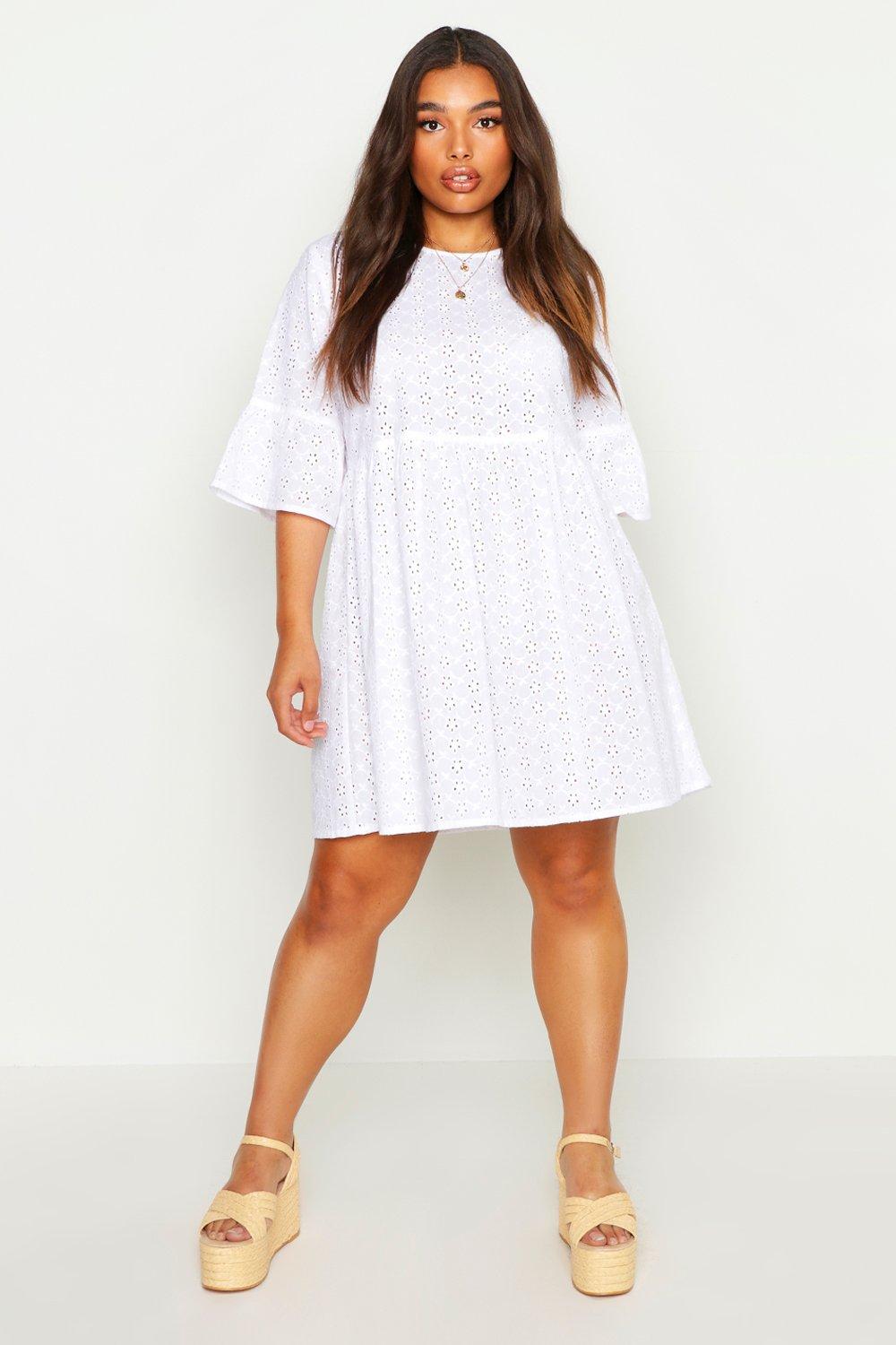 Plus Broderie Anglaise Smock Dress | boohoo