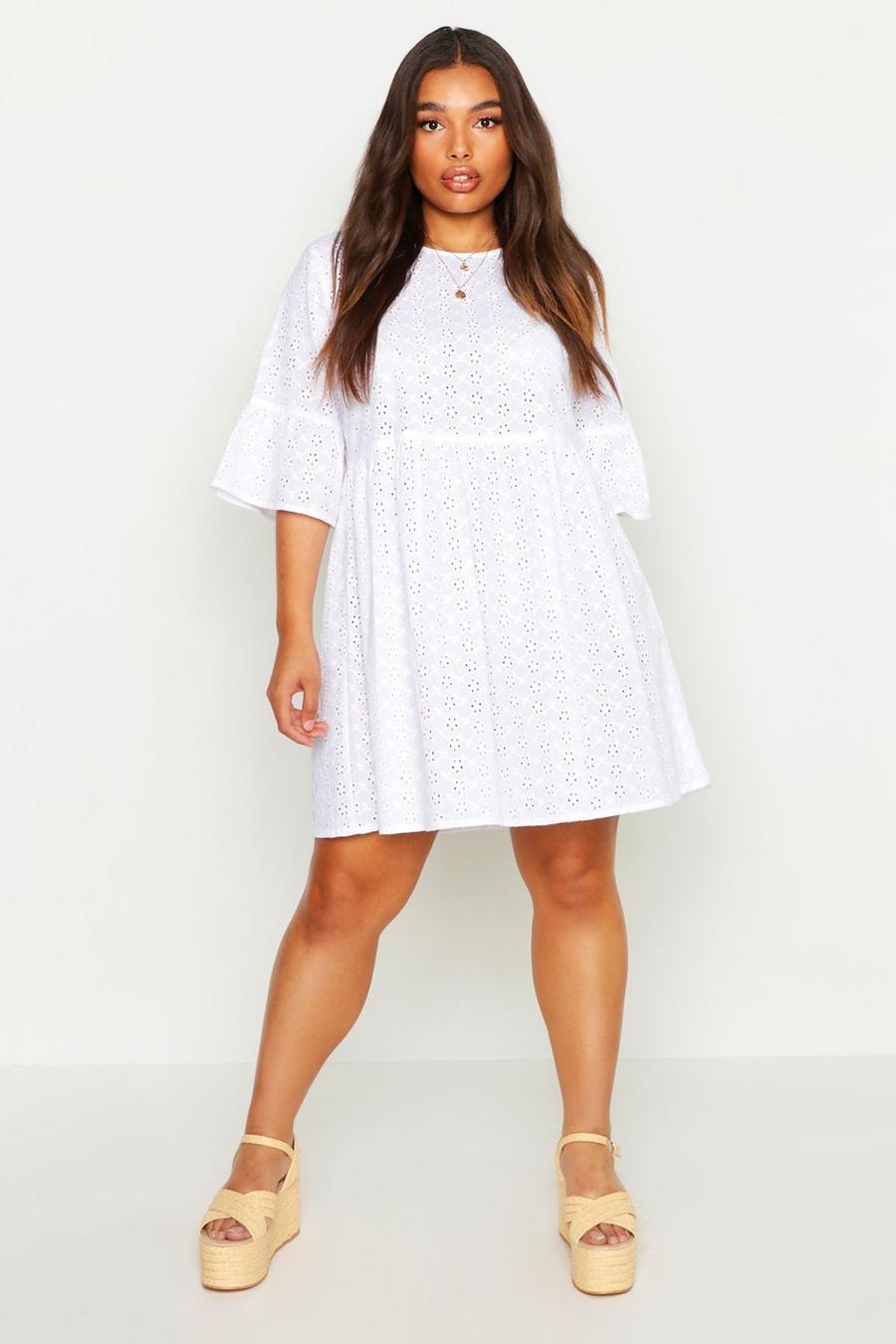 White blanc Plus Broderie Anglaise Smock Dress image number 1