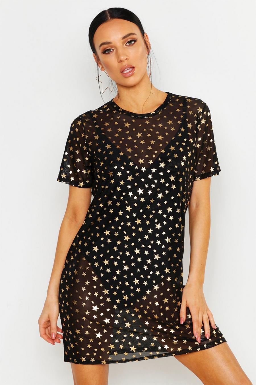 Petite T-Shirt-Kleid aus Netzstoff mit goldenem Stern image number 1