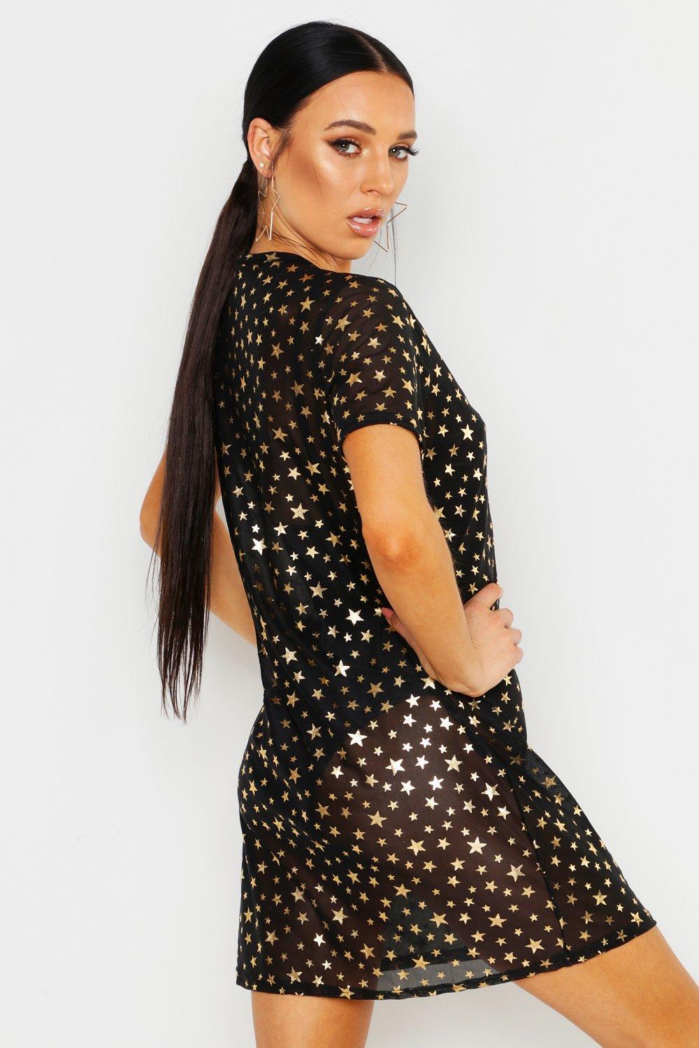 Petite Gold Star Mesh T Shirt Dress