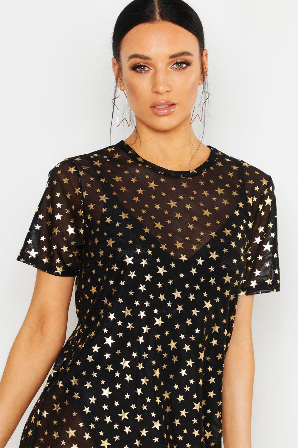 Gold star mesh dress sales