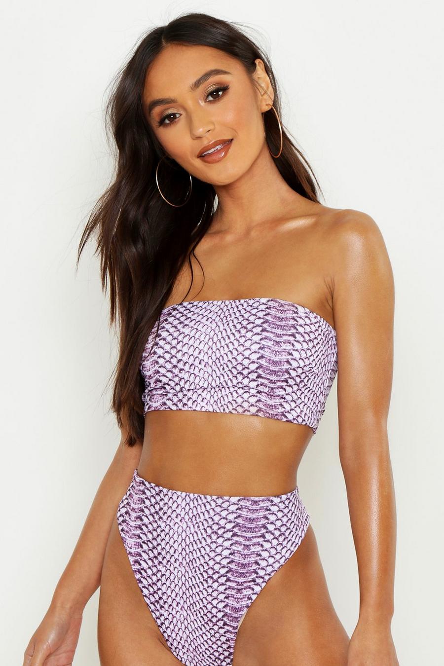 Lilac Petite Mix & Match Snake Print Ribbed Bandeau Top image number 1