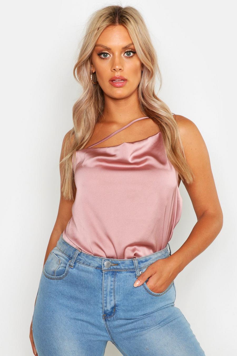 Rust pink Plus Asymmetric Satin Cowl Camisole image number 1