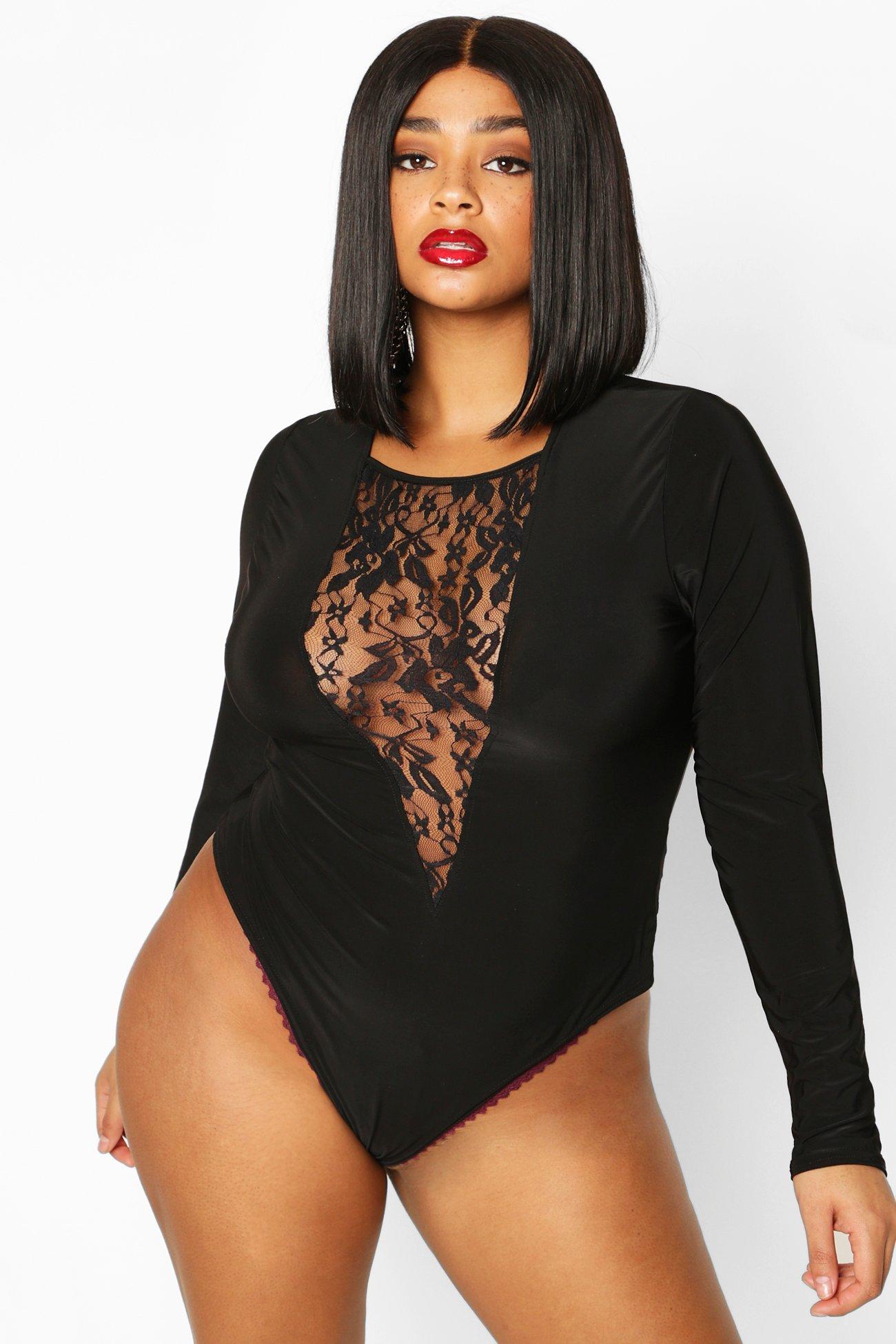 boohoo plus lace bodysuit