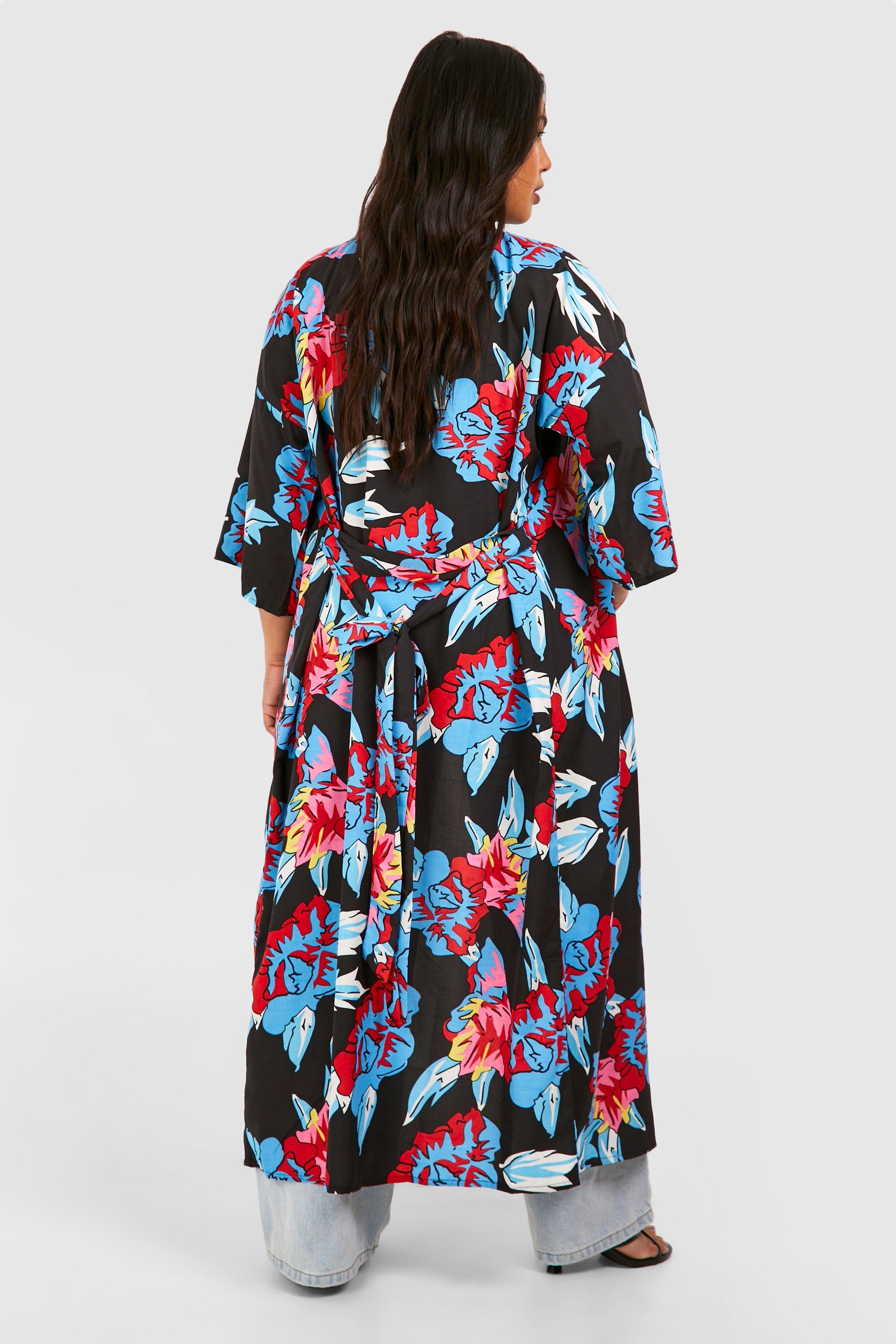 Plus Floral Print Belted Kimono | boohoo USA