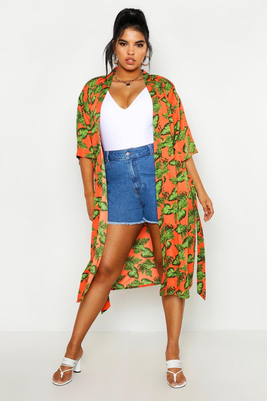 Plus Bright Tropical Belted Kimono image number 1