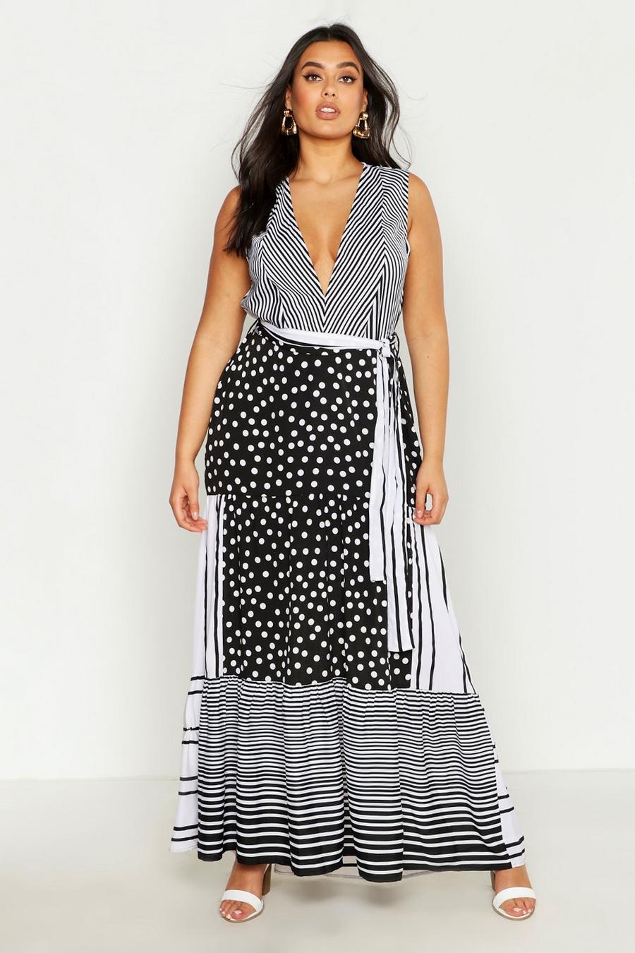 Plus Mixed Spot & Stripe Ruffle Maxi Dress image number 1