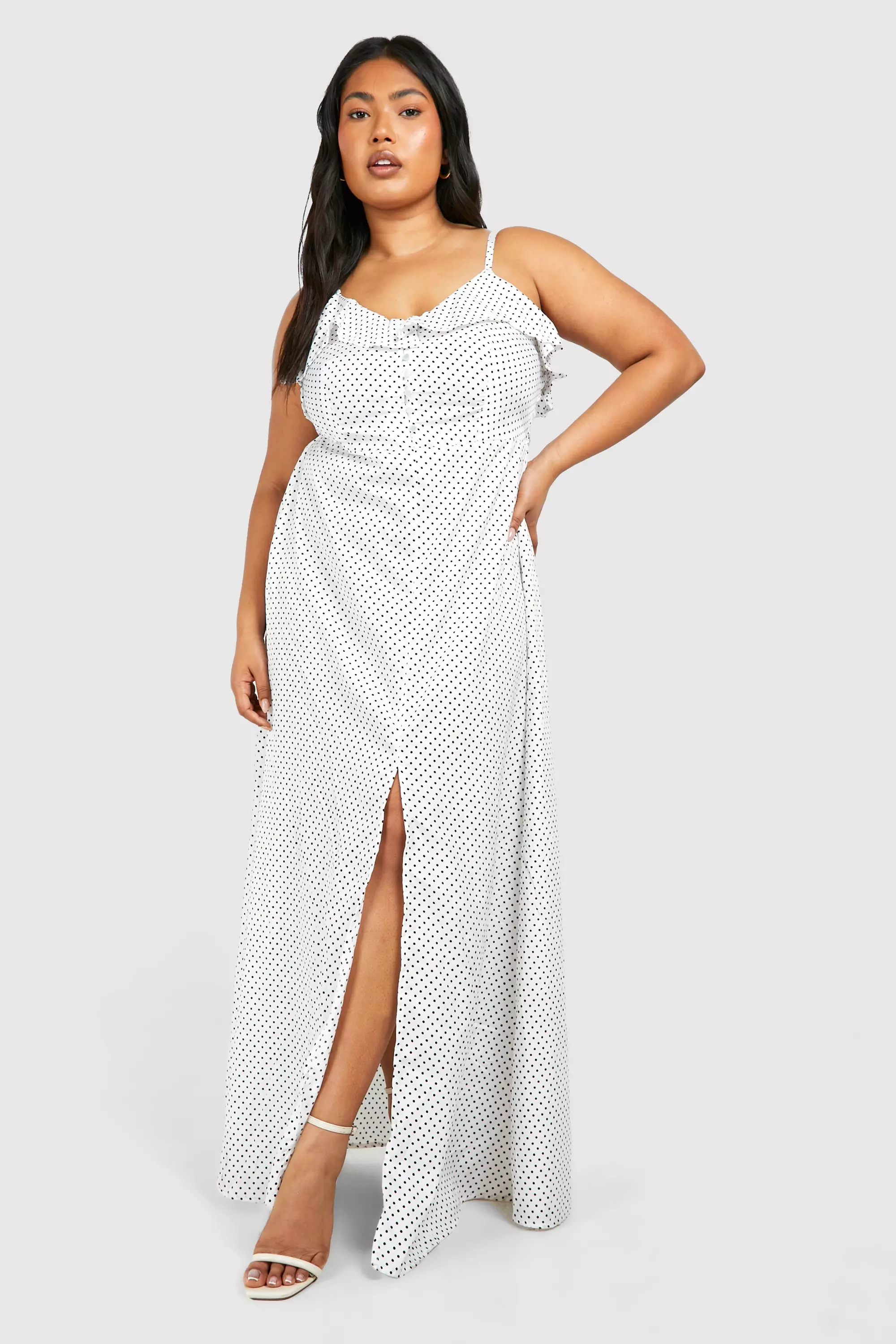 White Plus Ruffle Button Front Maxi Dress alternative image