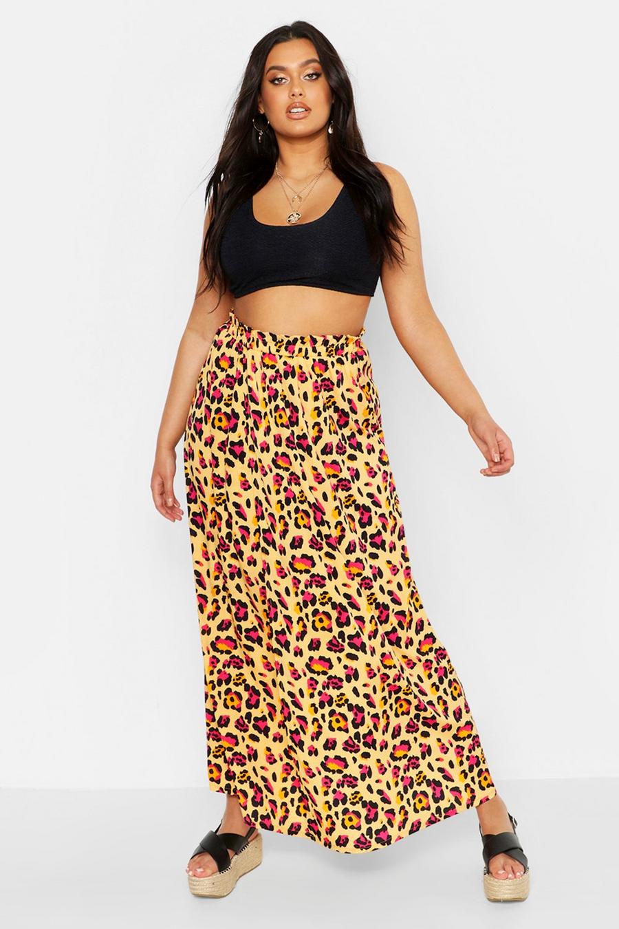Yellow Plus Leopard Print Woven Beach Maxi Skirt image number 1