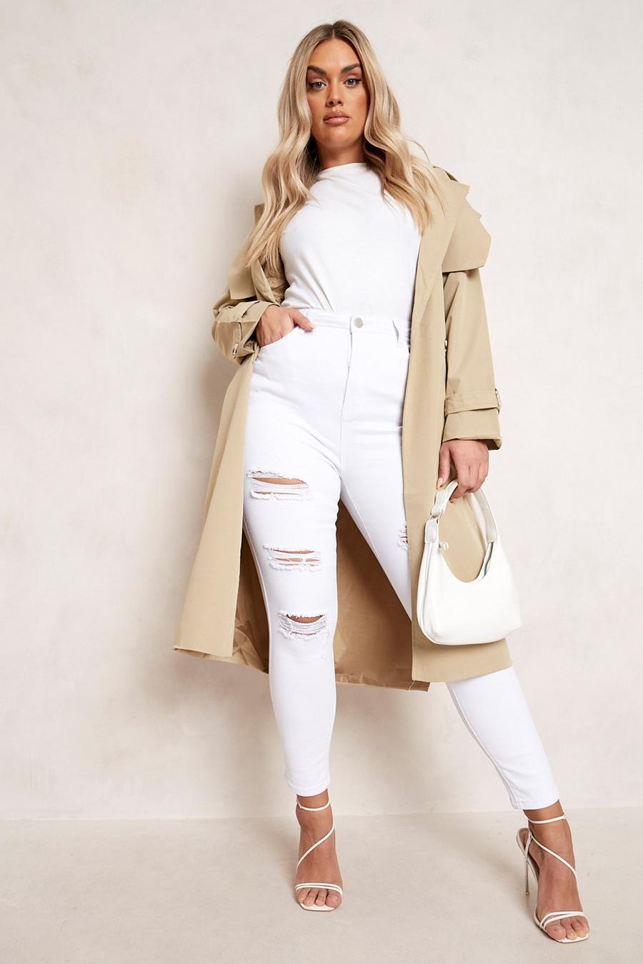 White blanco Plus Super Distressed High Waist Skinny Jeans image number 1