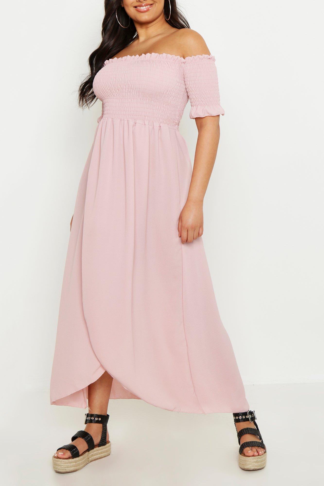 pink maxi dress off shoulder