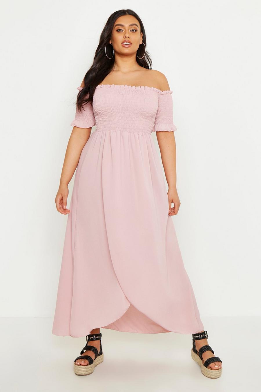 Blush pink Plus Off Shoulder Maxi Dress