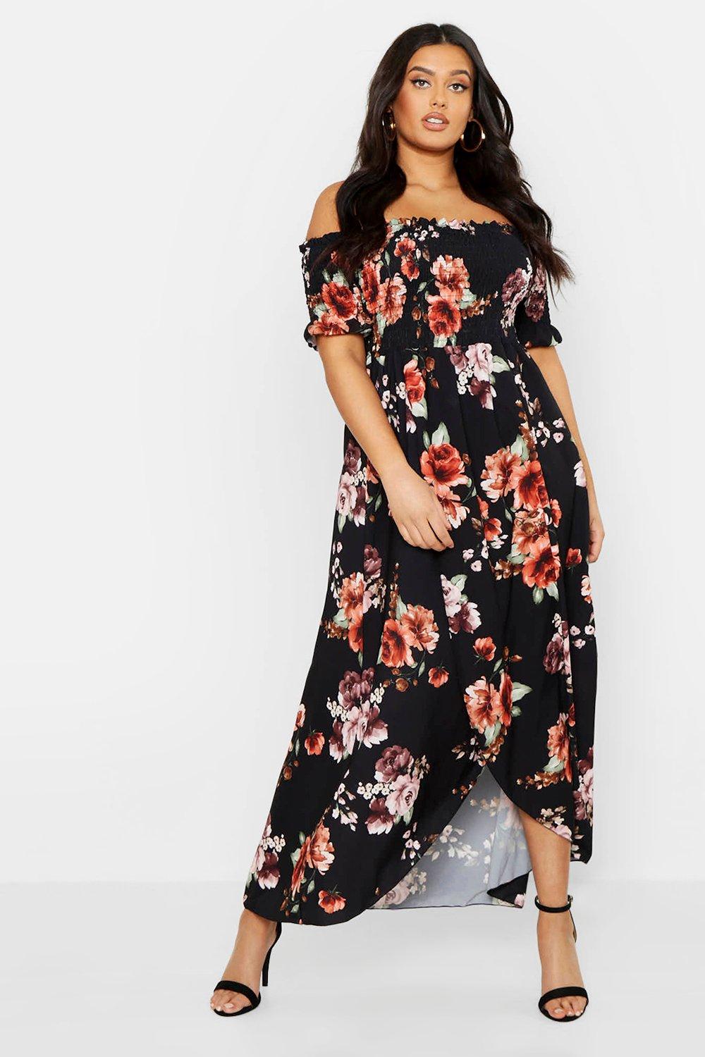 maxi dress floral off shoulder