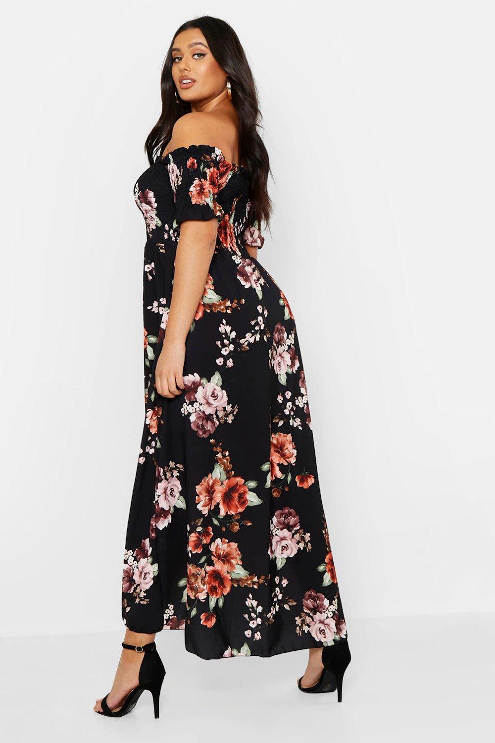 boohoo floral off the shoulder dress