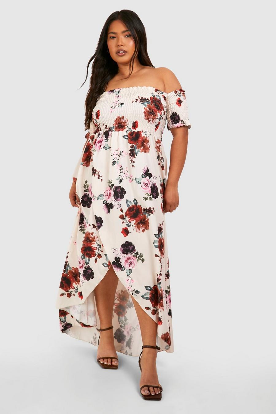 Plus Floral Shoulder Maxi Dress | Boohoo UK