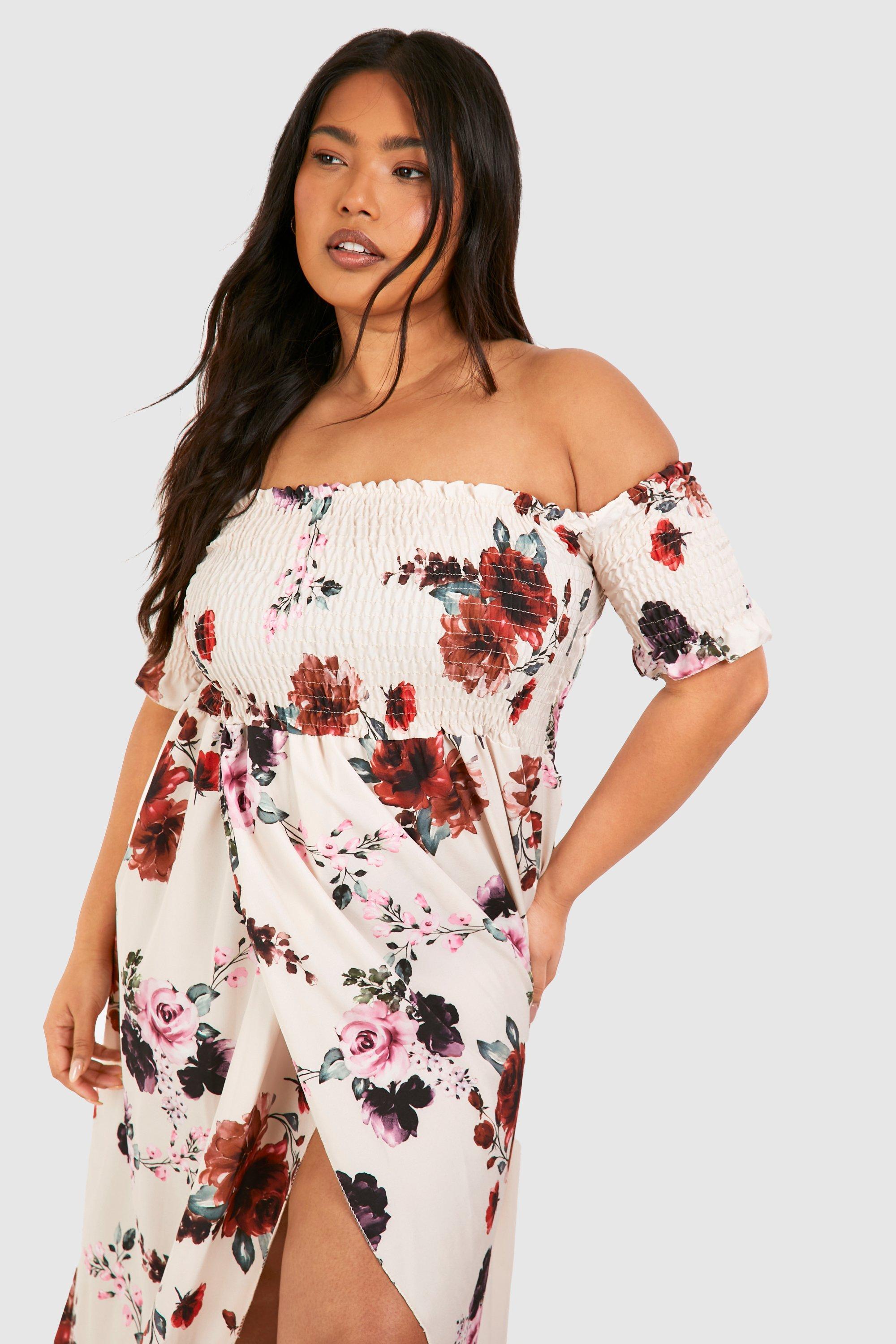 Boohoo off the 2025 shoulder maxi dress